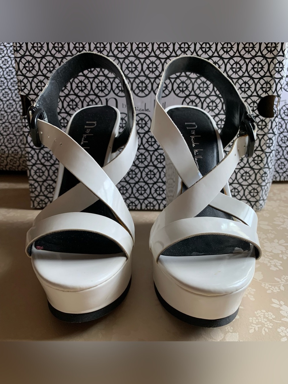 NIB White Platform Wedge Crisscross Sandals - 7.5